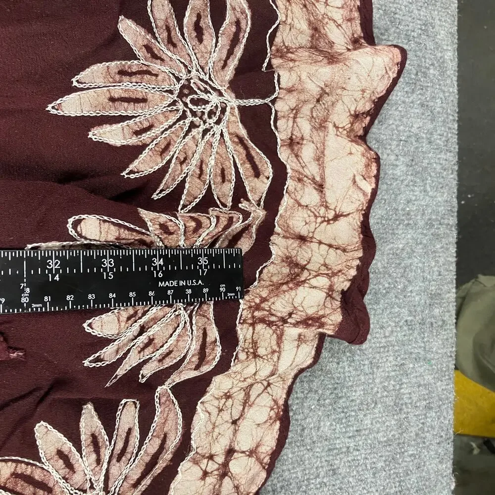 Palak Dress Womens Size M Burgundy‎ Viscose Floral Boho Casual Midi Cap Sleeve